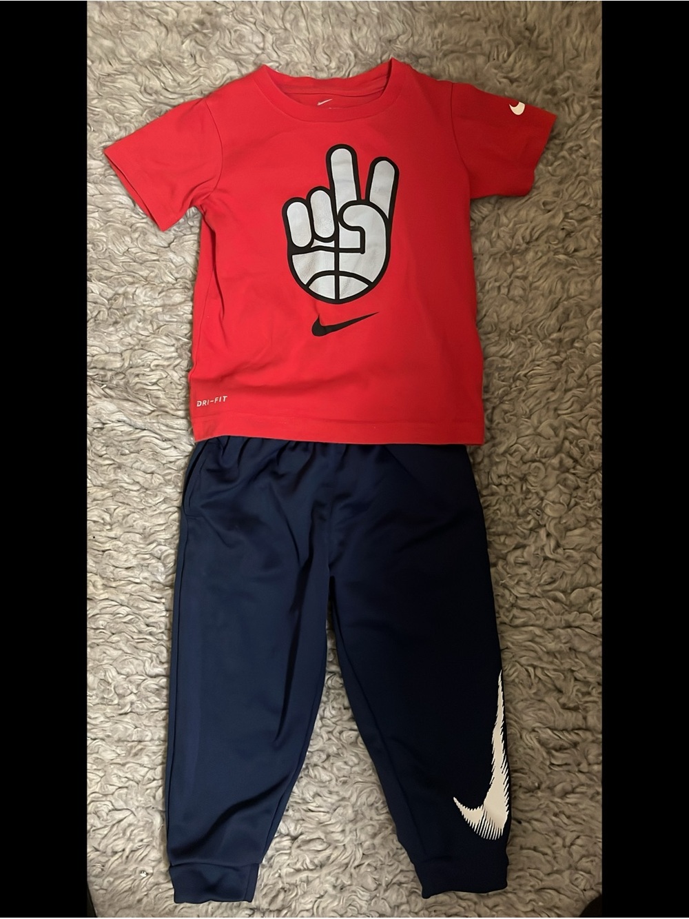 Nike Red Tee with Navy Joggers Kids Athletic Set